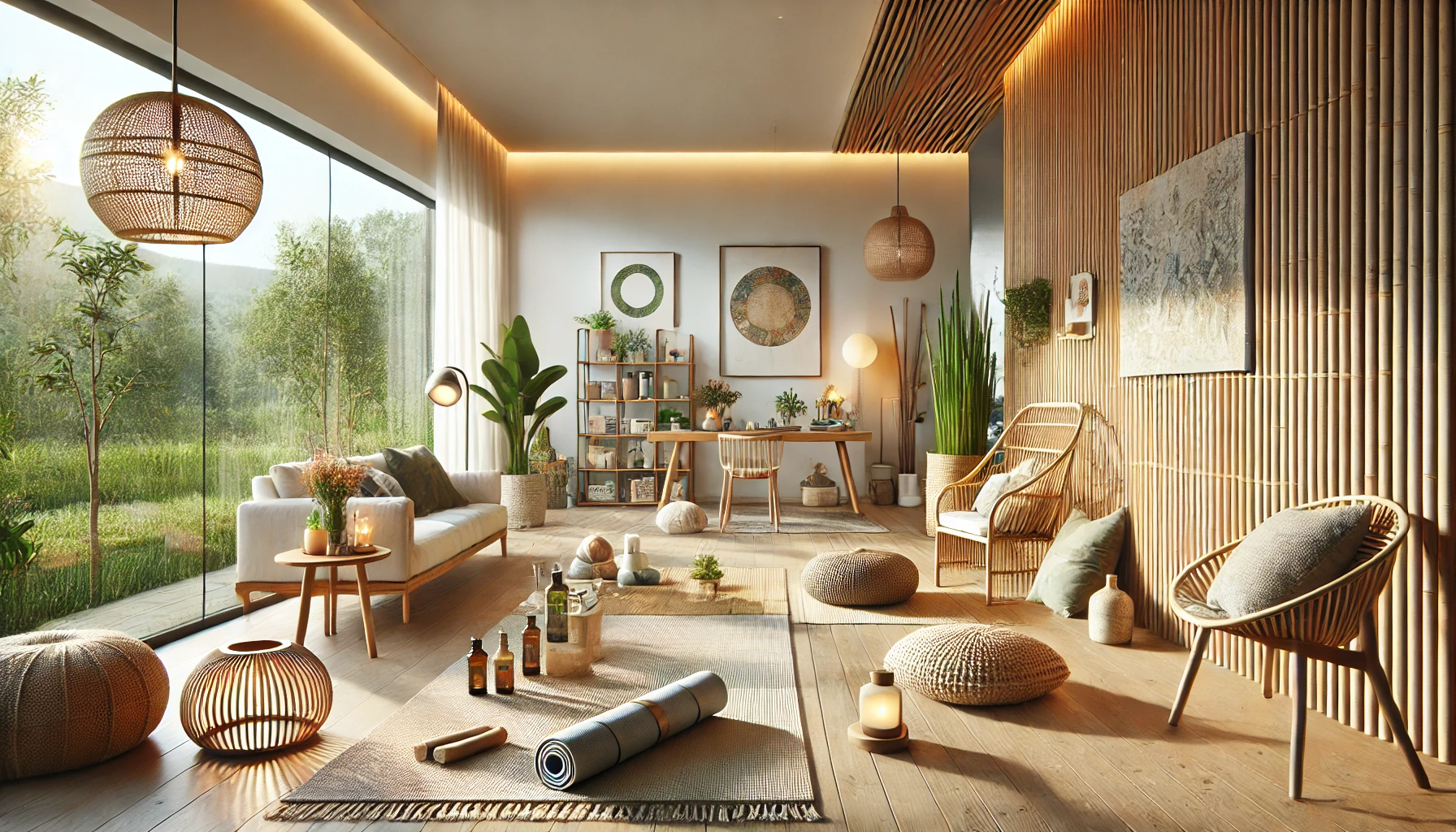 Eco-friendly wellness setup within a modern home, focusing on holistic health practices. 